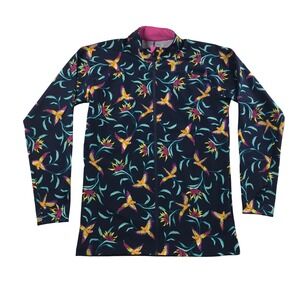 Coolibar Menorca Water Jacket Medium Navy Tropical Bird Floral UPF 50+ Full Zip